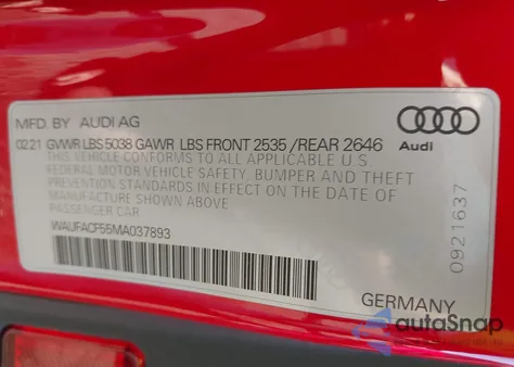 2021 Audi A5 Sportback Premium Plus 45 Tfsi Quattro S Tronic z USA, uszkodzony, nr VIN WAUFACF55MA037893